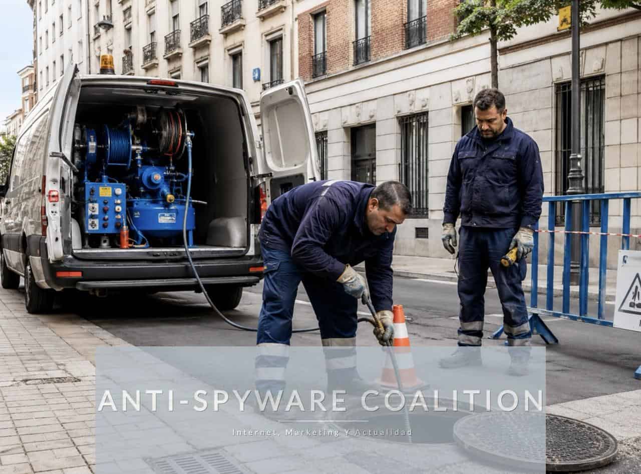 Empresa de desatascos en Madrid atendiendo una urgencia en una arqueta